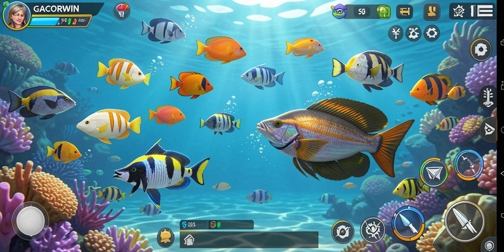 Tangkapan layar GACORWIN menunjukkan gameplay menarik Tembak Ikan.