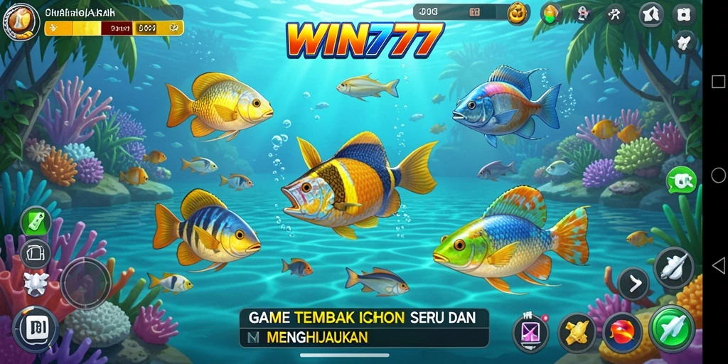 Tampilan utama gameplay <strong>WIN777</strong> yang penuh aksi menembak ikan.